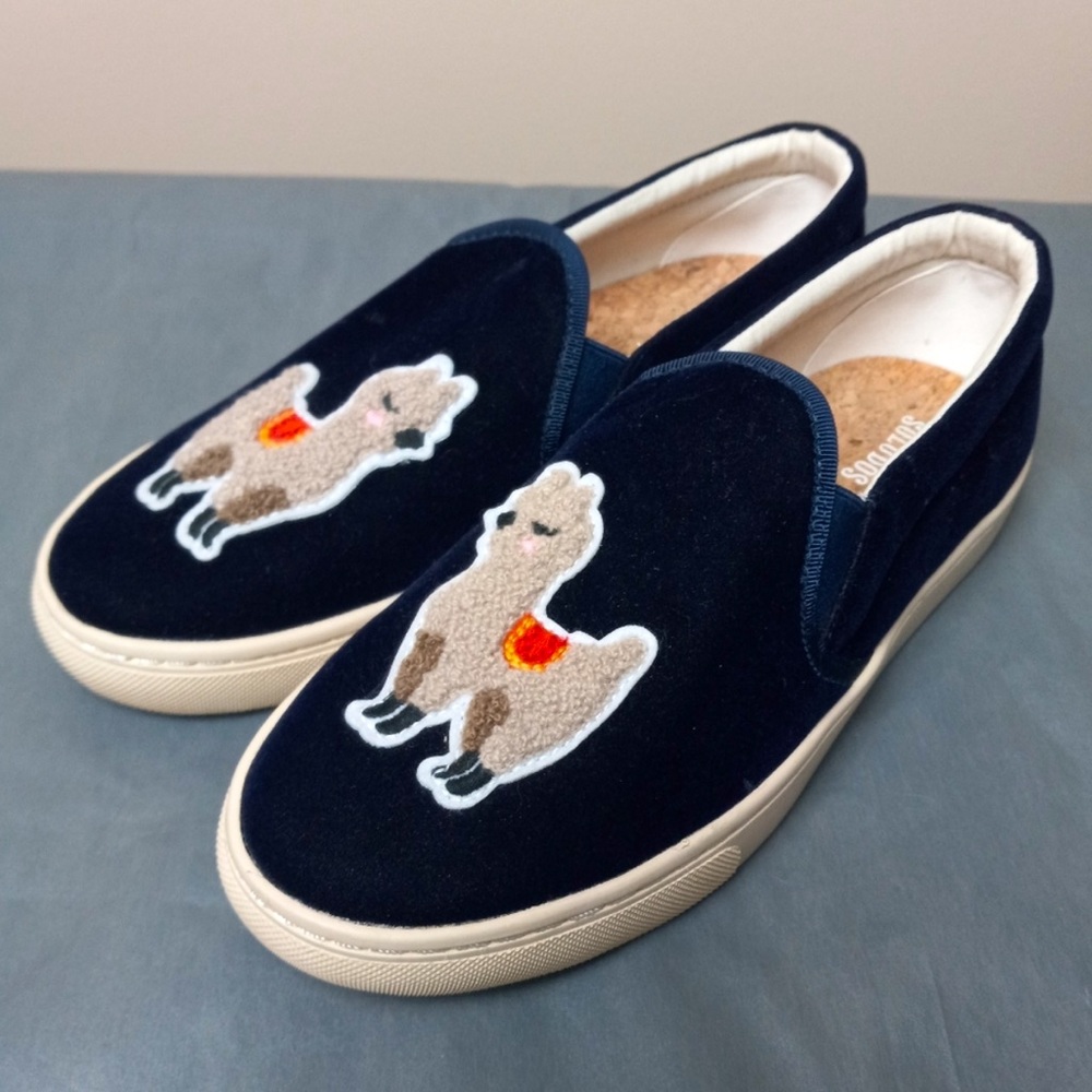 2for$50 Soludos Navy Blue Llama Velvet Slip-On Sneakers